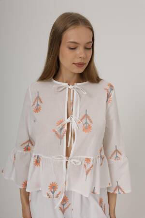 Bow Tie Embroidered Blouse - Brand: Reyon - Women's Clothing Wholesale - Globality Store