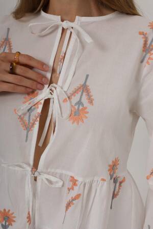 Bow Tie Embroidered Blouse - Brand: Reyon - Women's Clothing Wholesale - Globality Store