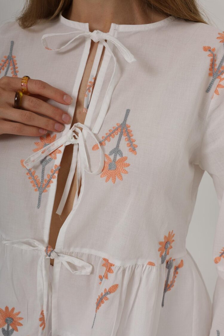 Bow Tie Embroidered Blouse