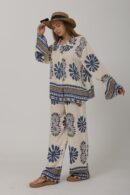 Patterned Sleeves Ruffle Trousers Suit - Brand: Reyon - Women's Clothing Wholesale - Globality Store