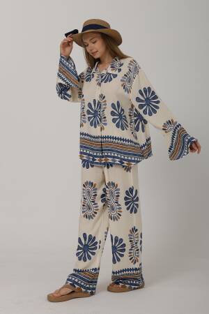 Patterned Sleeves Ruffle Trousers Suit - Brand: Reyon - Women's Clothing Wholesale - Globality Store