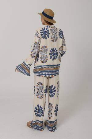 Patterned Sleeves Ruffle Trousers Suit - Brand: Reyon - Women's Clothing Wholesale - Globality Store
