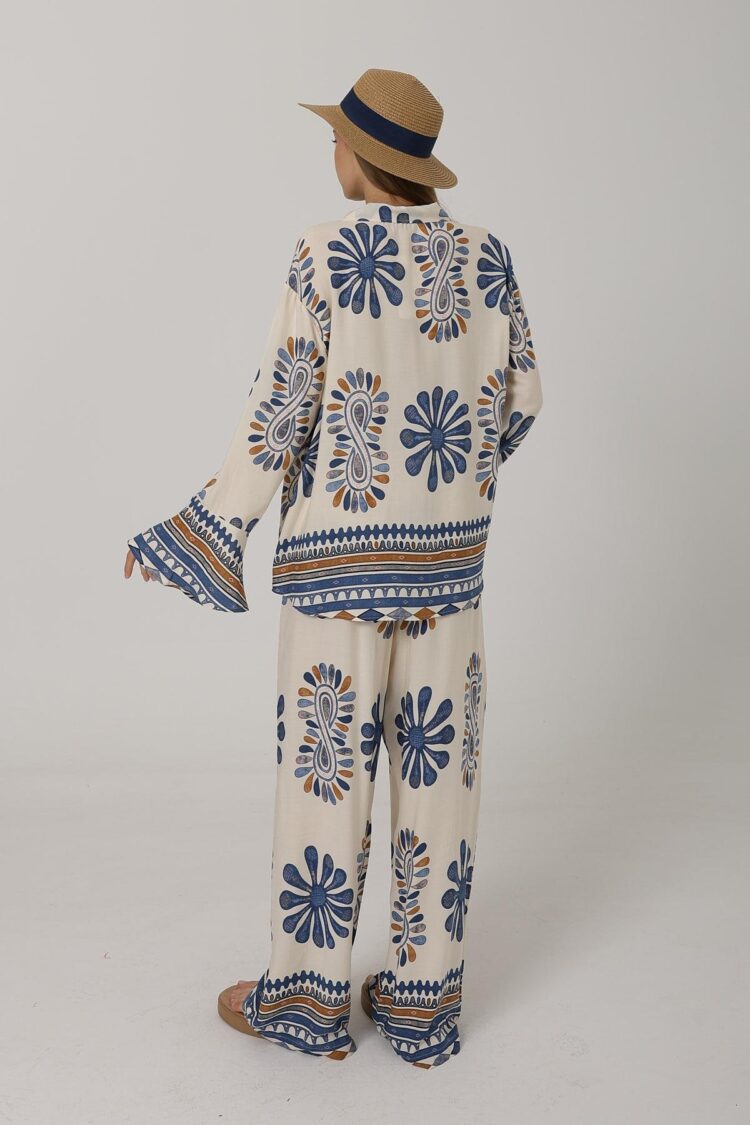 Patterned Sleeves Ruffle Trousers Suit