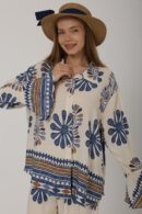 Patterned Sleeves Ruffle Trousers Suit - Brand: Reyon - Women's Clothing Wholesale - Globality Store