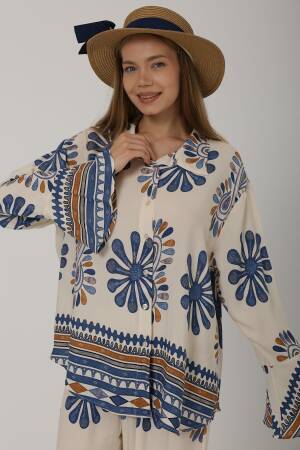Patterned Sleeves Ruffle Trousers Suit - Brand: Reyon - Women's Clothing Wholesale - Globality Store