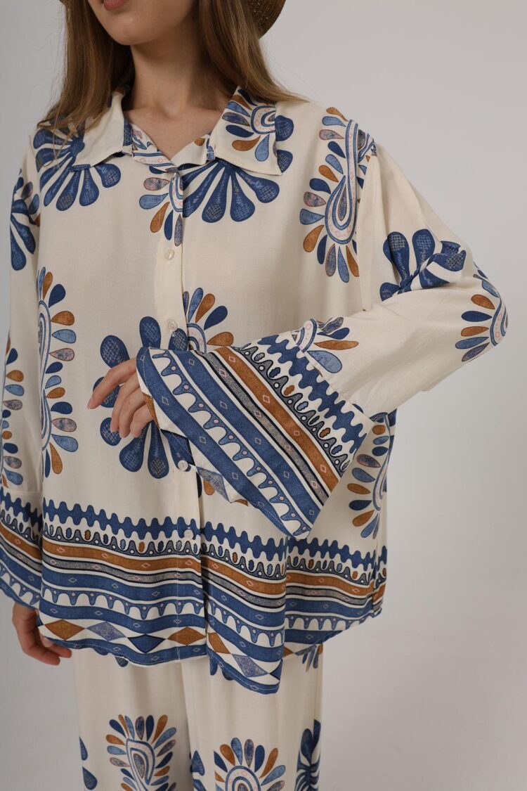 Patterned Sleeves Ruffle Trousers Suit