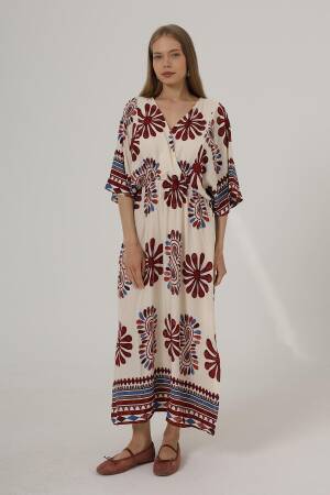 Patterned Half Sleeve Dress - Red - Brand: Reyon - Women's Clothing Wholesale - Globality Store
