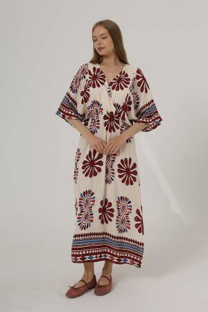 Patterned Half Sleeve Dress - Red - Brand: Reyon - Women's Clothing Wholesale - Globality Store