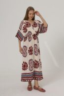 Patterned Half Sleeve Dress - Red - Brand: Reyon - Women's Clothing Wholesale - Globality Store