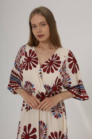 Patterned Half Sleeve Dress - Red - Brand: Reyon - Women's Clothing Wholesale - Globality Store