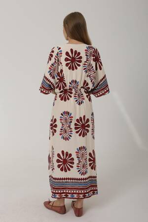 Patterned Half Sleeve Dress - Red - Brand: Reyon - Women's Clothing Wholesale - Globality Store
