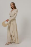 Half Button Front Long Sleeve Belted Dress - Brand: Reyon - Women's Clothing Wholesale - Globality Store