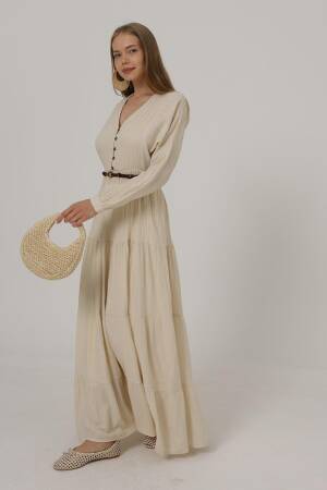 Half Button Front Long Sleeve Belted Dress - Brand: Reyon - Women's Clothing Wholesale - Globality Store