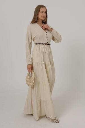 Half Button Front Long Sleeve Belted Dress - Brand: Reyon - Women's Clothing Wholesale - Globality Store