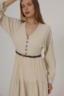 Half Button Front Long Sleeve Belted Dress - Brand: Reyon - Women's Clothing Wholesale - Globality Store