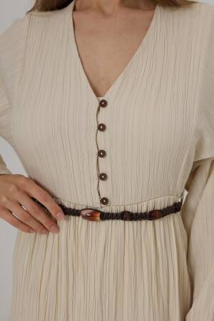 Half Button Front Long Sleeve Belted Dress - Brand: Reyon - Women's Clothing Wholesale - Globality Store