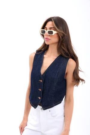 Denim Vest - Blue - Brand: Fame - Women's Clothing Wholesale - Globality Store