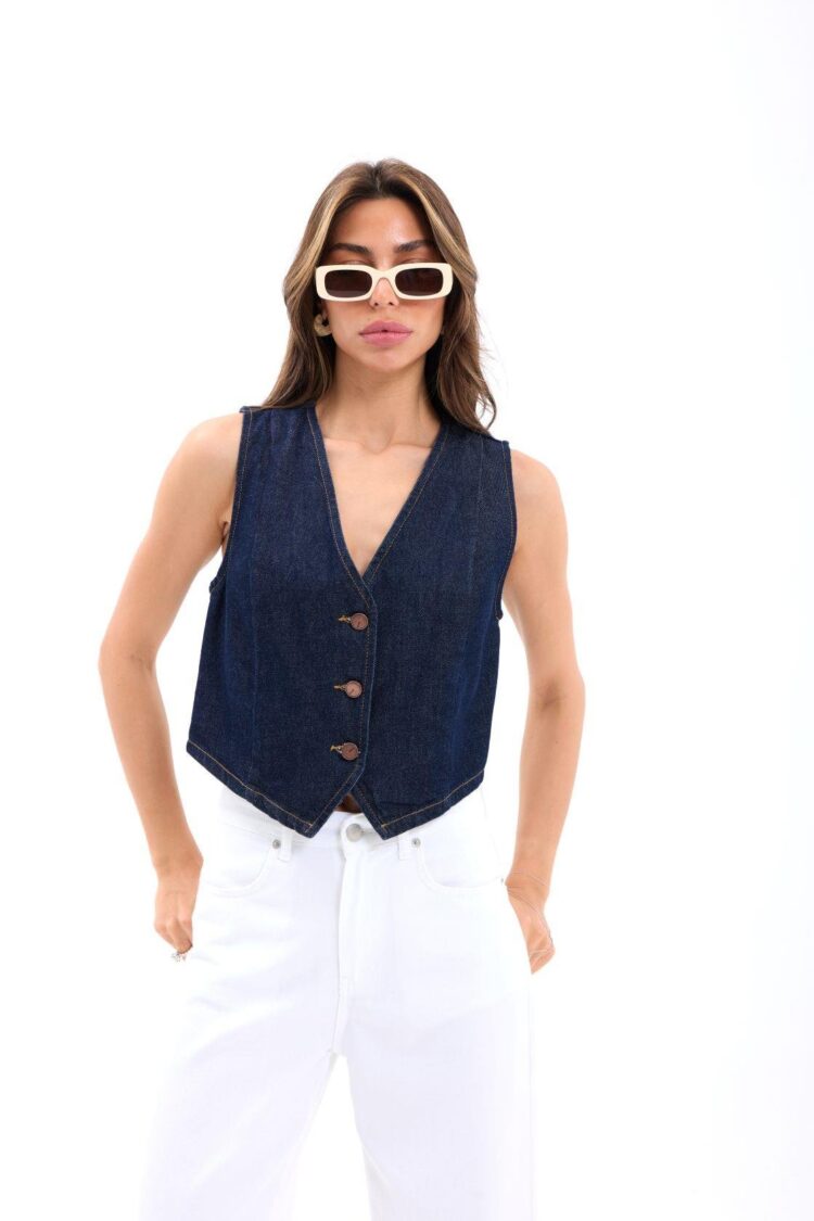 Denim Vest - Blue - Brand: Fame - Women's Clothing Wholesale - Globality Store