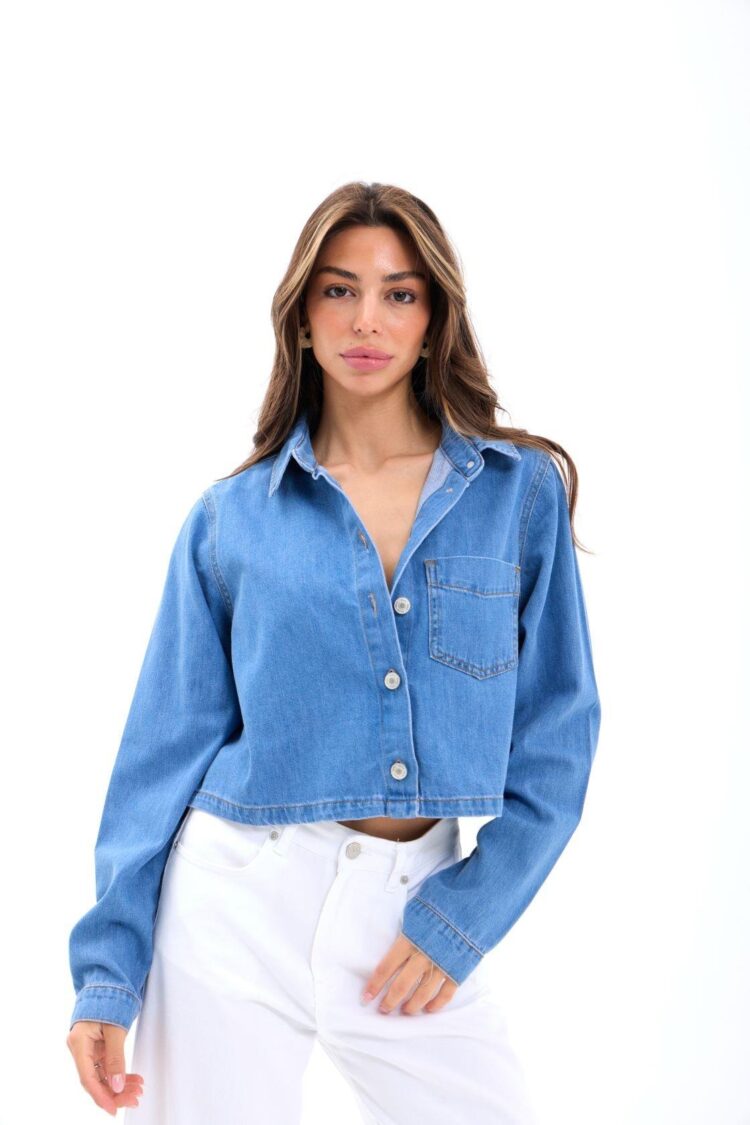 Denim Shirt - Blue - Brand: Fame - Women's Clothing Wholesale - Globality Store