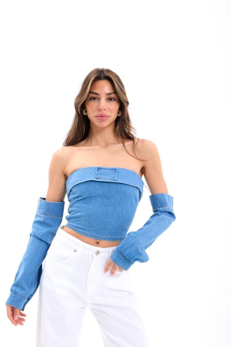 Denim Blouse - Blue - Brand: Fame - Women's Clothing Wholesale - Globality Store