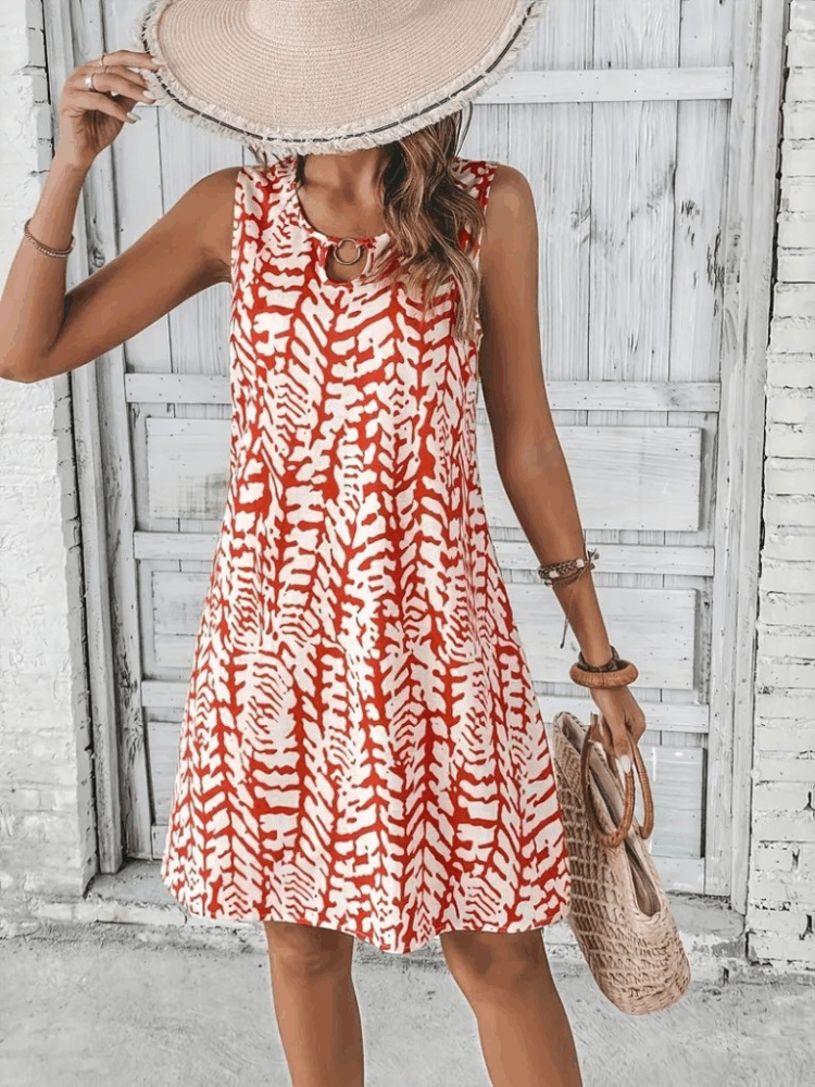 Women's Zero Sleeve Collar Hoop Detailed Patterned Short Dress - Brand: Janes - Women's Clothing Wholesale - Globality Store