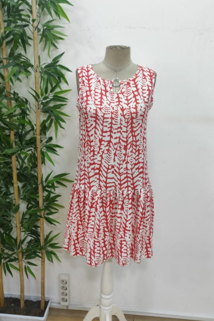 Women's Zero Sleeve Collar Hoop Detailed Patterned Short Dress