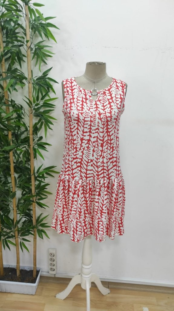 Women's Zero Sleeve Collar Hoop Detailed Patterned Short Dress
