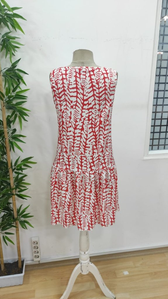 Women's Zero Sleeve Collar Hoop Detailed Patterned Short Dress