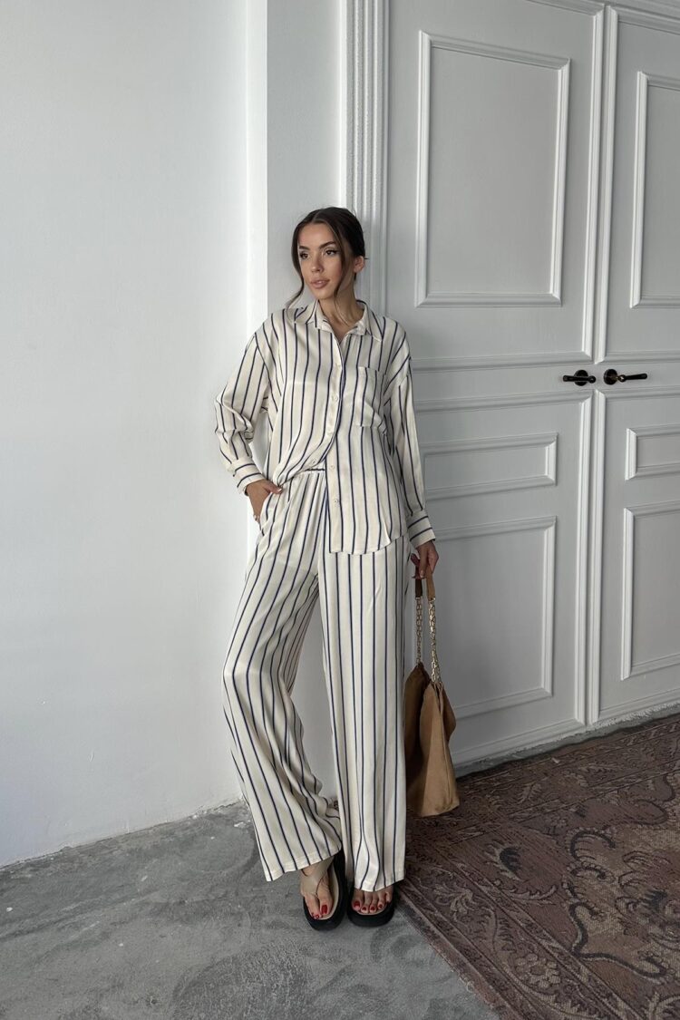 WholesaleStriped Satin Suit
