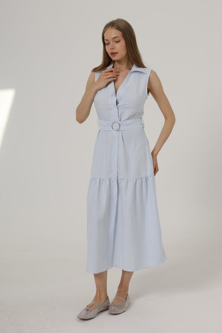 Striped Dress With Belt - Brand: Reyon - Women's Clothing Wholesale - Globality Store