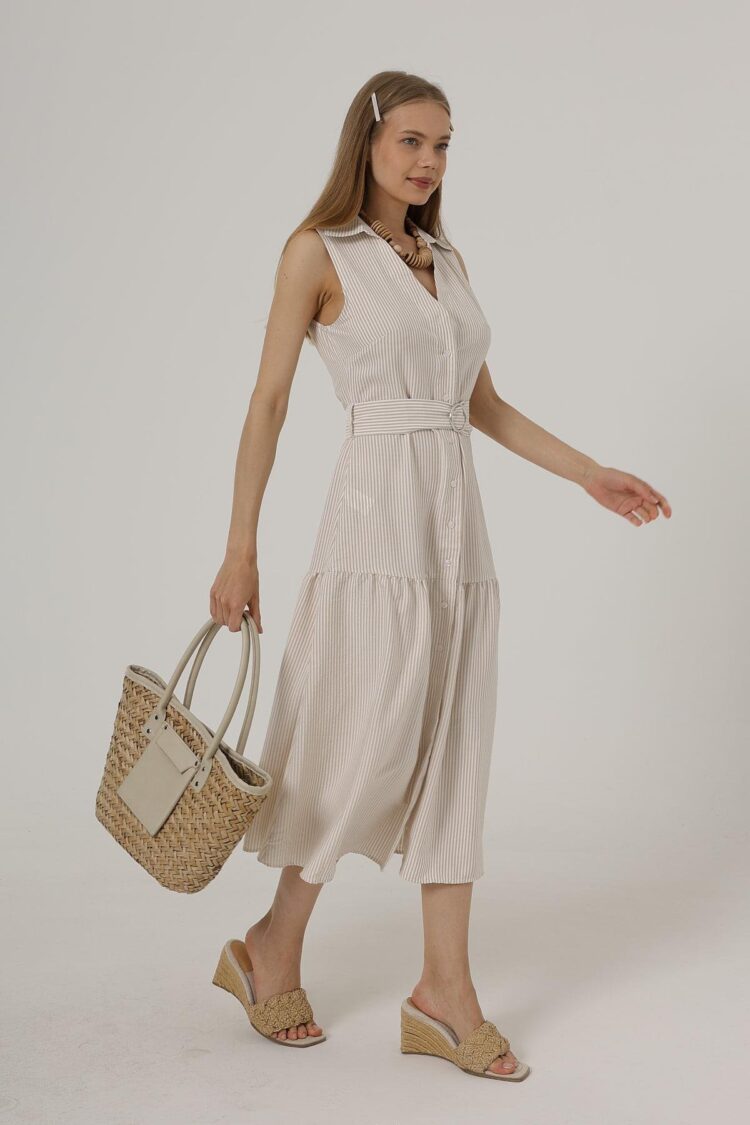 Striped Dress With Belt - Brand: Reyon - Women's Clothing Wholesale - Globality Store