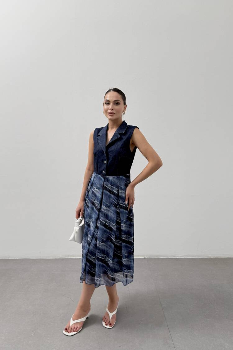Men's Collar Chiffon Skirt Denim Dress