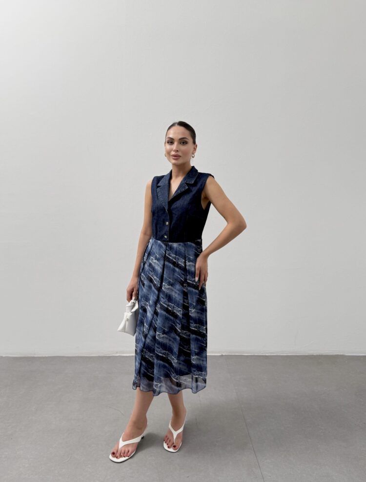Men's Collar Chiffon Skirt Denim Dress