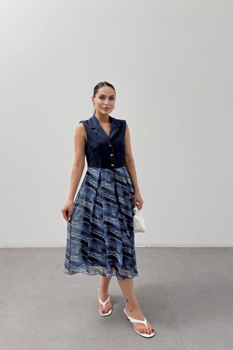 Men's Collar Chiffon Skirt Denim Dress