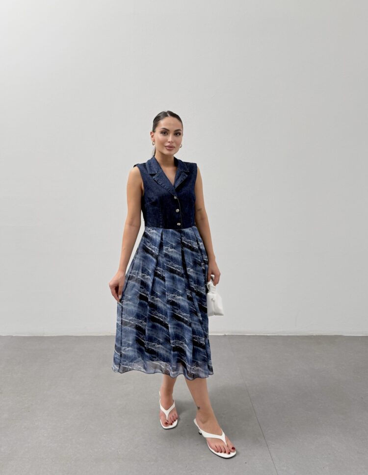 Men's Collar Chiffon Skirt Denim Dress