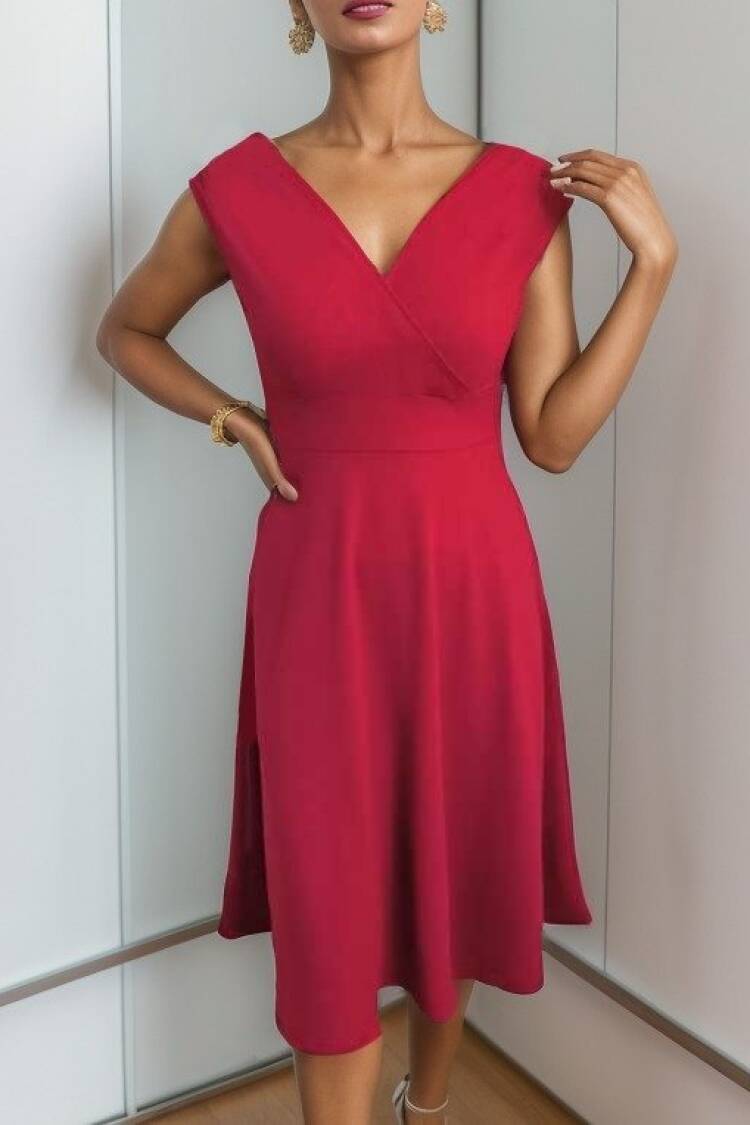 Women's Short Sleeve Double Collar Skirt Ruffle Crepe Dress