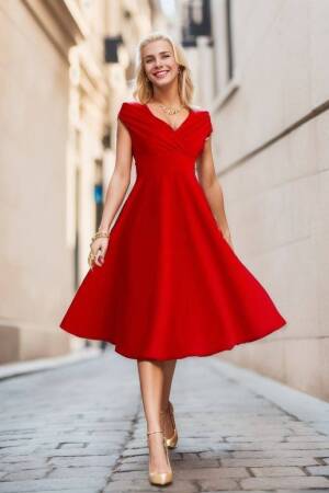Women's Short Sleeve Double Collar Skirt Ruffle Crepe Dress - Brand: Janes - Women's Clothing Wholesale - Globality Store