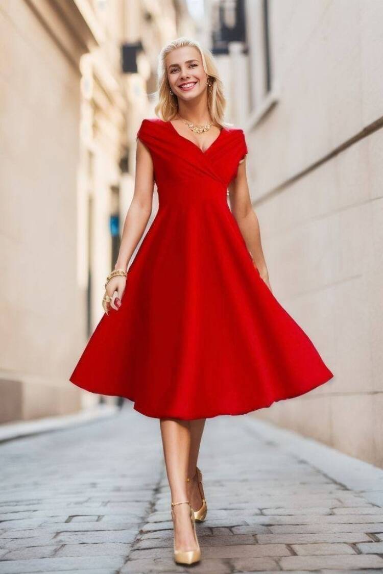 Women's Short Sleeve Double Collar Skirt Ruffle Crepe Dress