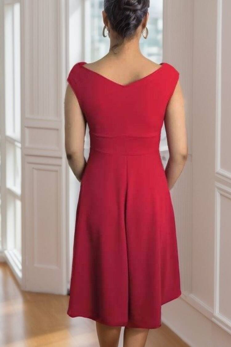 Women's Short Sleeve Double Collar Skirt Ruffle Crepe Dress