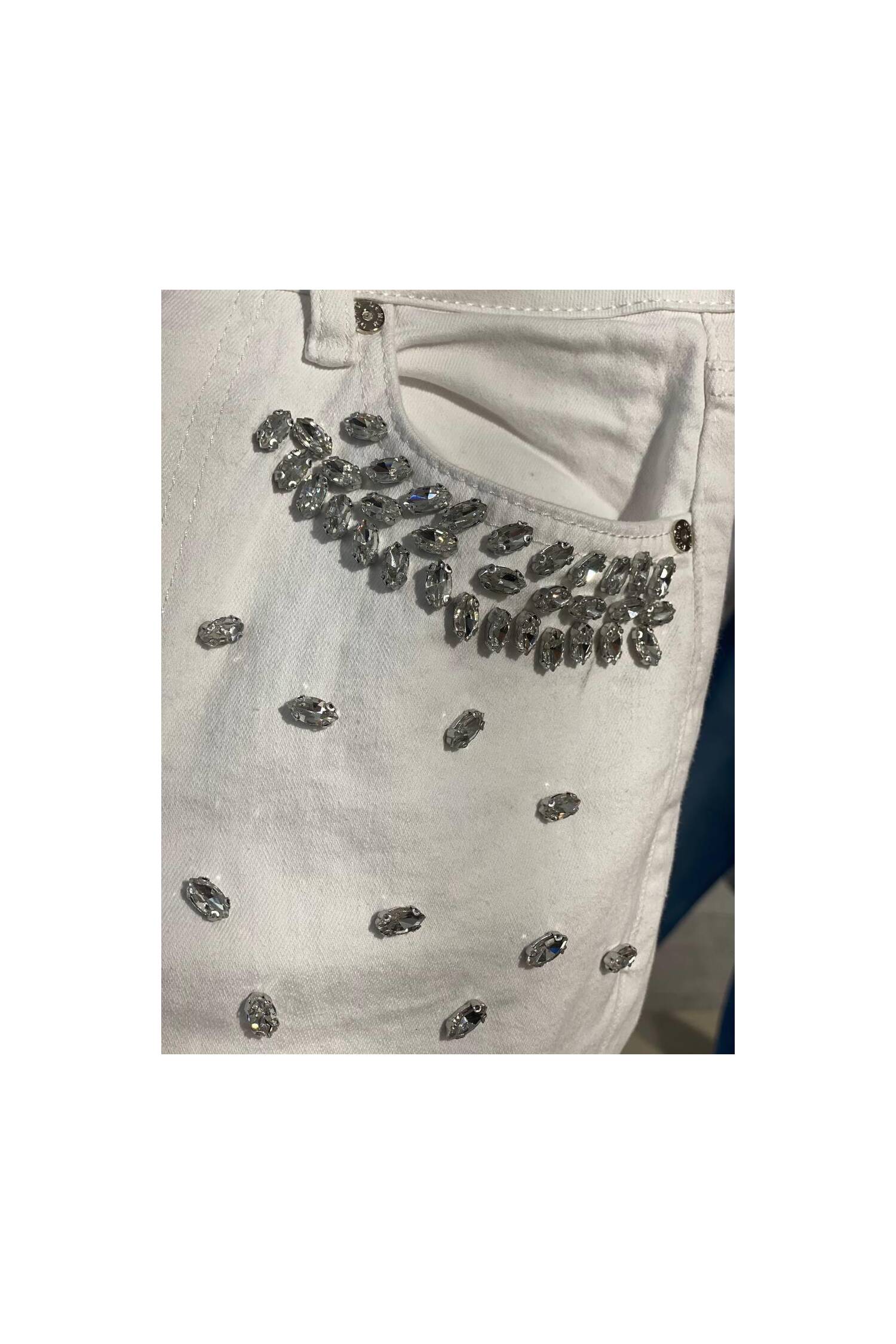 Left Pocket Stone Detailed White Denim Pants - Brand: MISS POEM - Women's Clothing Wholesale - Globality Store