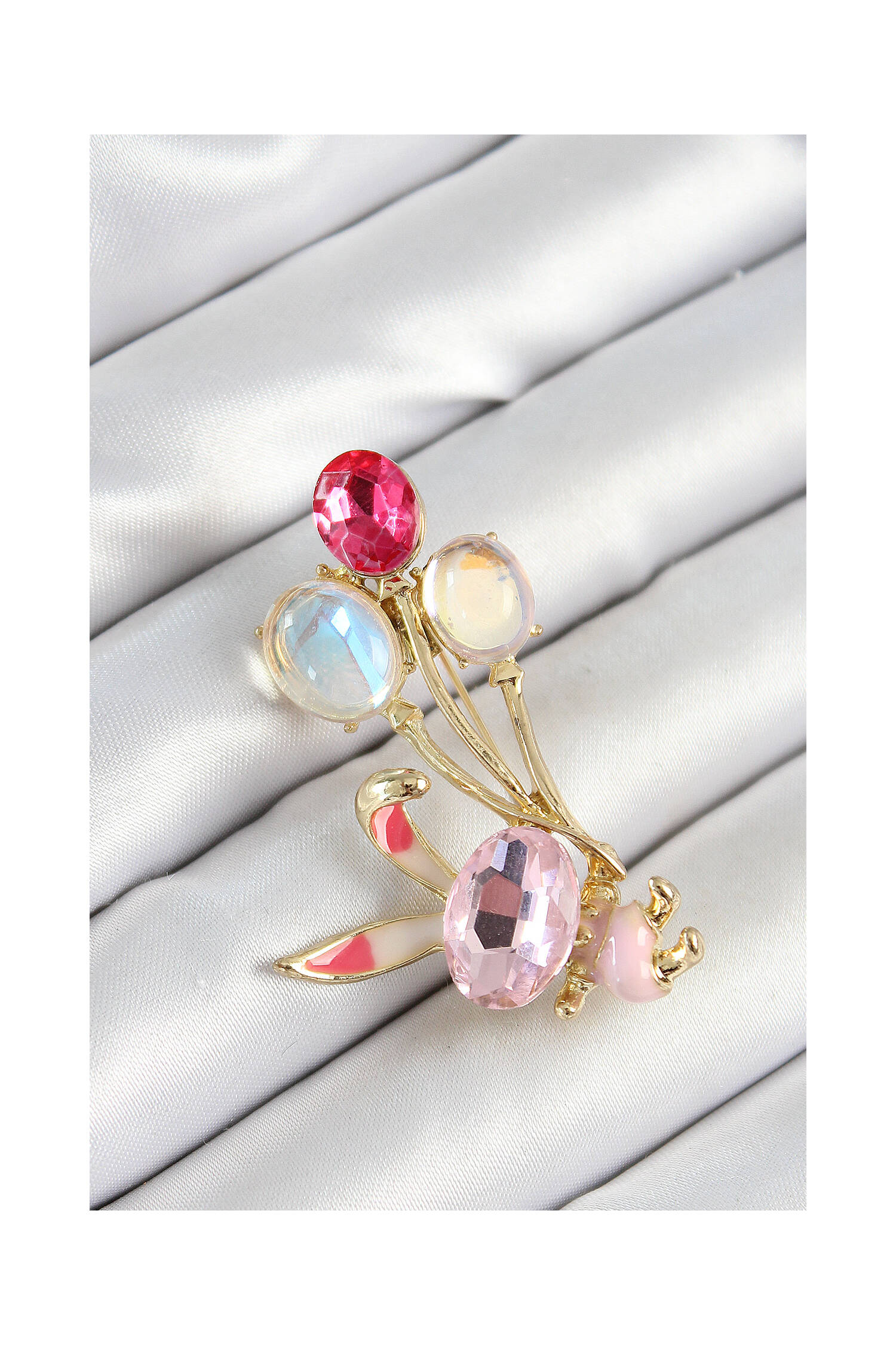 Pink Rabbit Figured Gold Color Women Brooch With Zircon Stone Balloon - Brand: Ebijuteri - Women's Clothing Wholesale - Globality Store