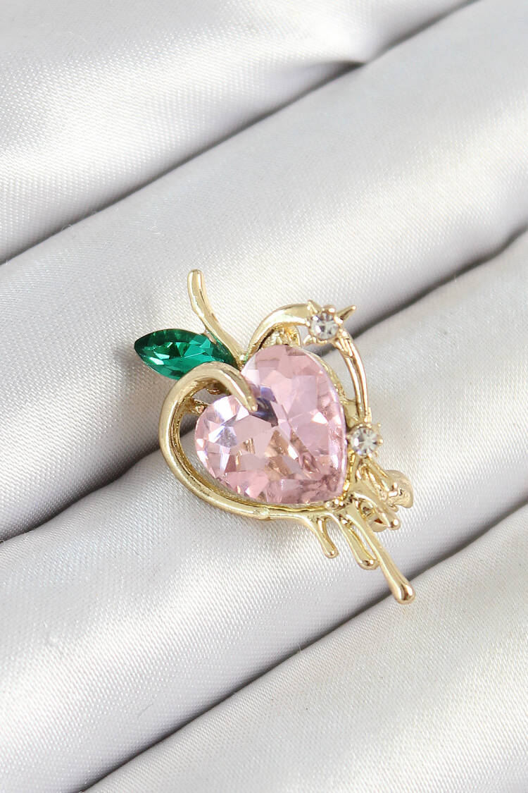 3d Melting Heart Figured Gold Color Women Brooch With Pink And Green Zircon Stone - Brand: Ebijuteri - Women's Clothing Wholesale - Globality Store