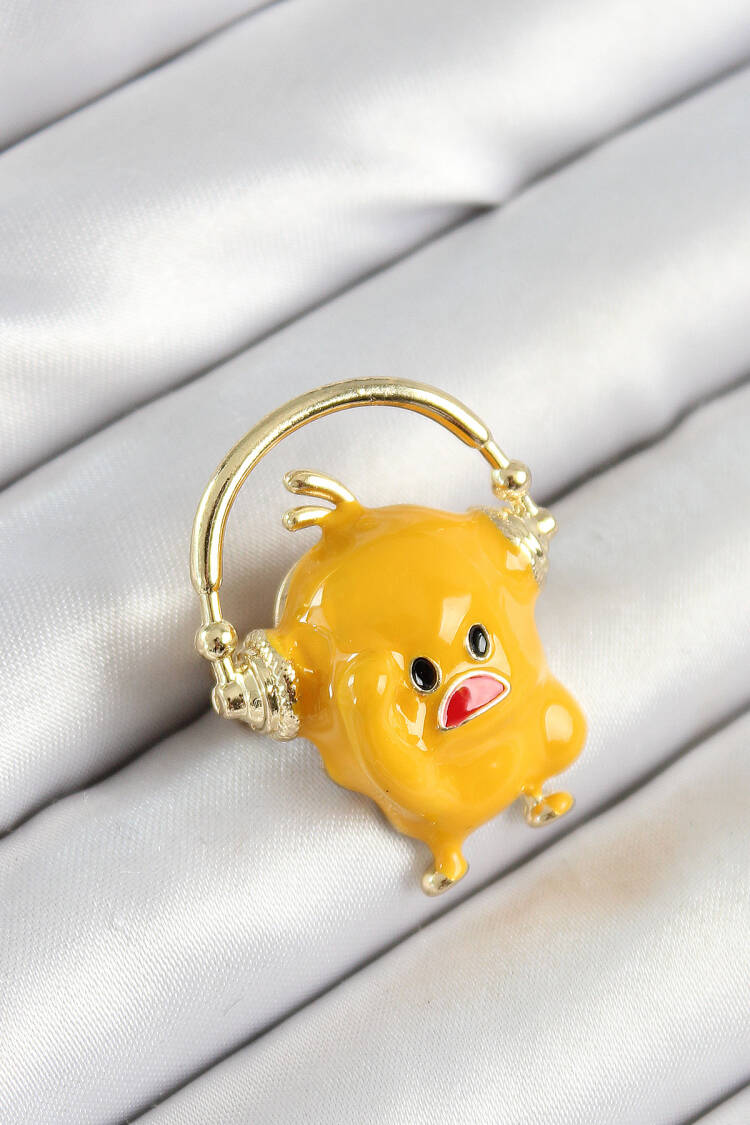 Gold Color Female Brooch With Yellow Chick Figure With 3d Headset - Brand: Ebijuteri - Women's Clothing Wholesale - Globality Store