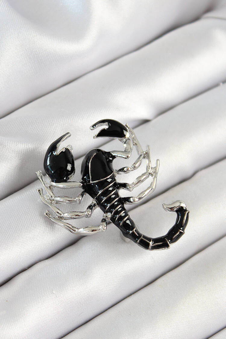 3d Black Scorpio Figured Silver Color Female Brooch - Brand: Ebijuteri - Women's Clothing Wholesale - Globality Store