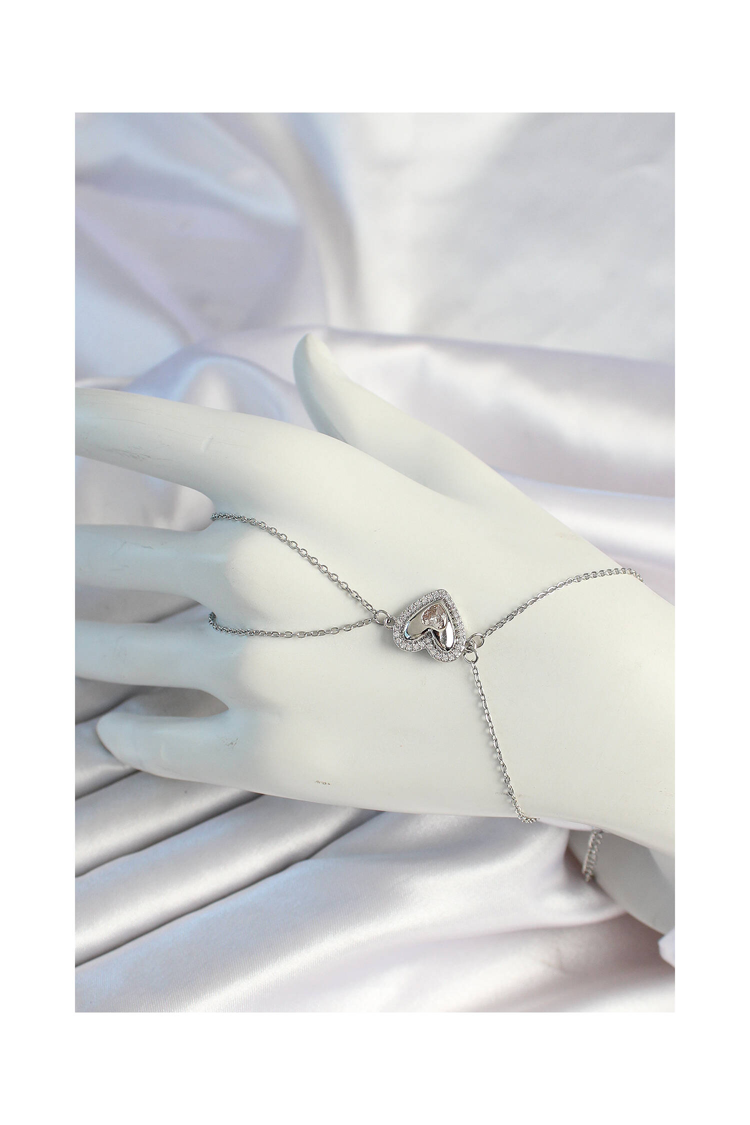 316l Steel Chain Silver Color Heart Figured Zircon Stone Shahmeran - Brand: Ebijuteri - Women's Clothing Wholesale - Globality Store