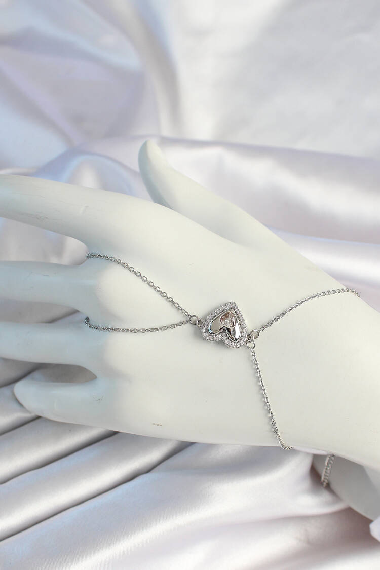 316l Steel Chain Silver Color Heart Figured Zircon Stone Shahmeran - Brand: Ebijuteri - Women's Clothing Wholesale - Globality Store