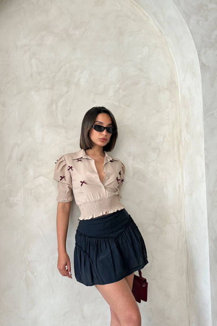 D1779 Sleeve-Length Skirt Buttoned Shirt