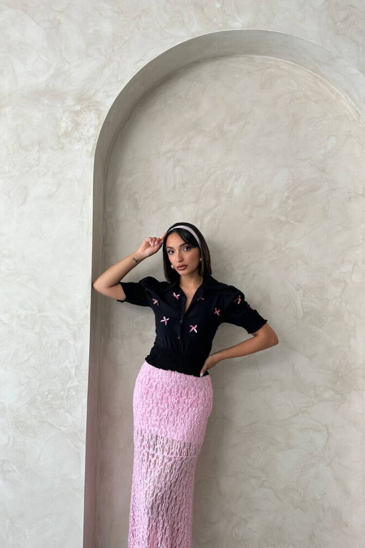 D1779 Sleeve-Length Skirt Buttoned Shirt