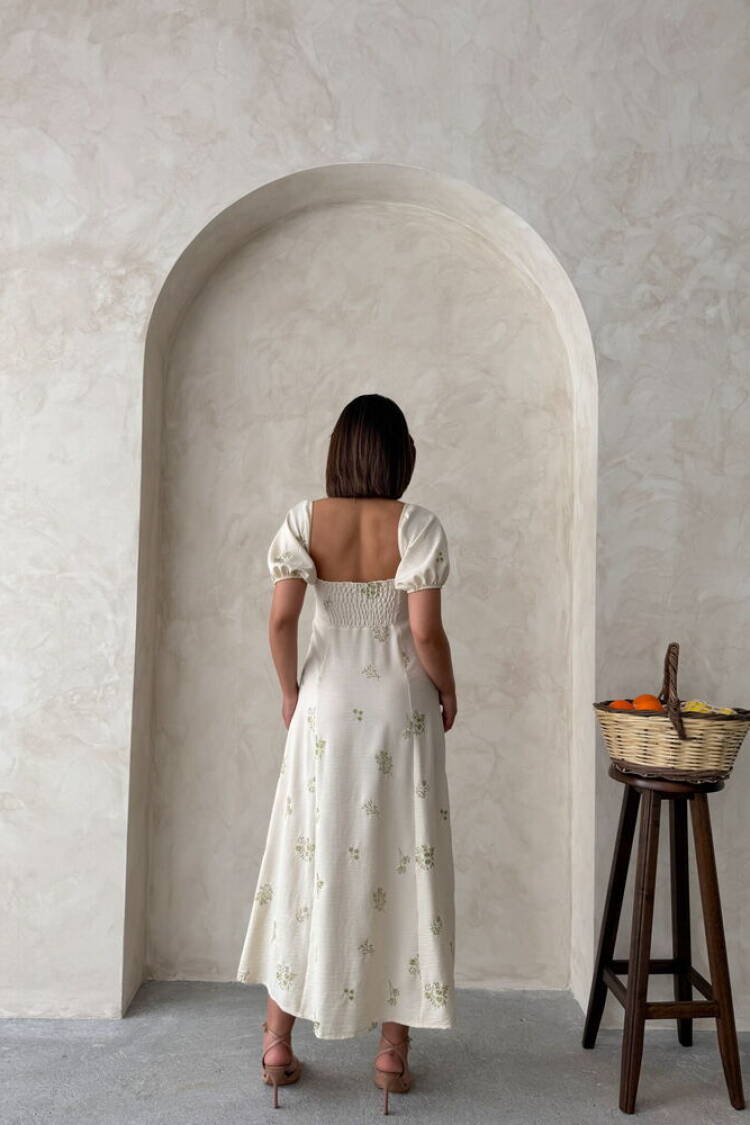 Embroidered Linen Dress - Peanut