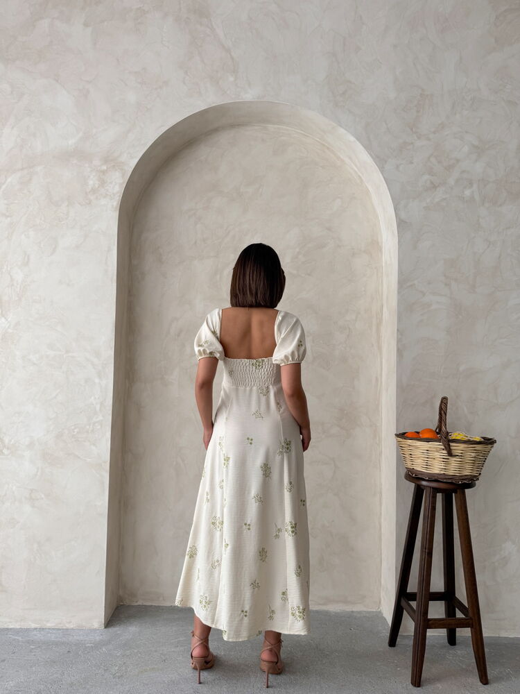Embroidered Linen Dress - Peanut